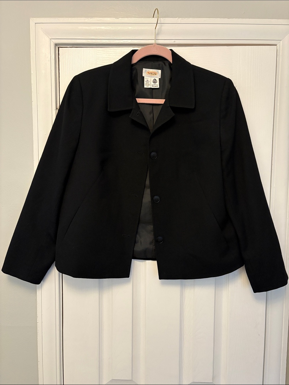 Talbots Black Tailored Wool Blend Blazer Jacket 3 Button Notched Collar Size 10